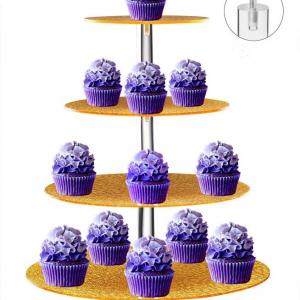 4层独特金色亚克力糕饼蛋糕食物展示架婚礼聚会